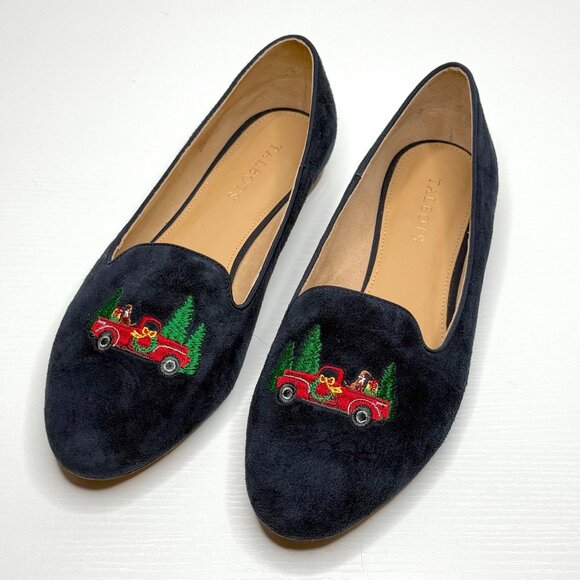 Talbots Ryan Loafer Embroidered Christmas Truck Suede Slip On Flats Womens 9 - Picture 1 of 8